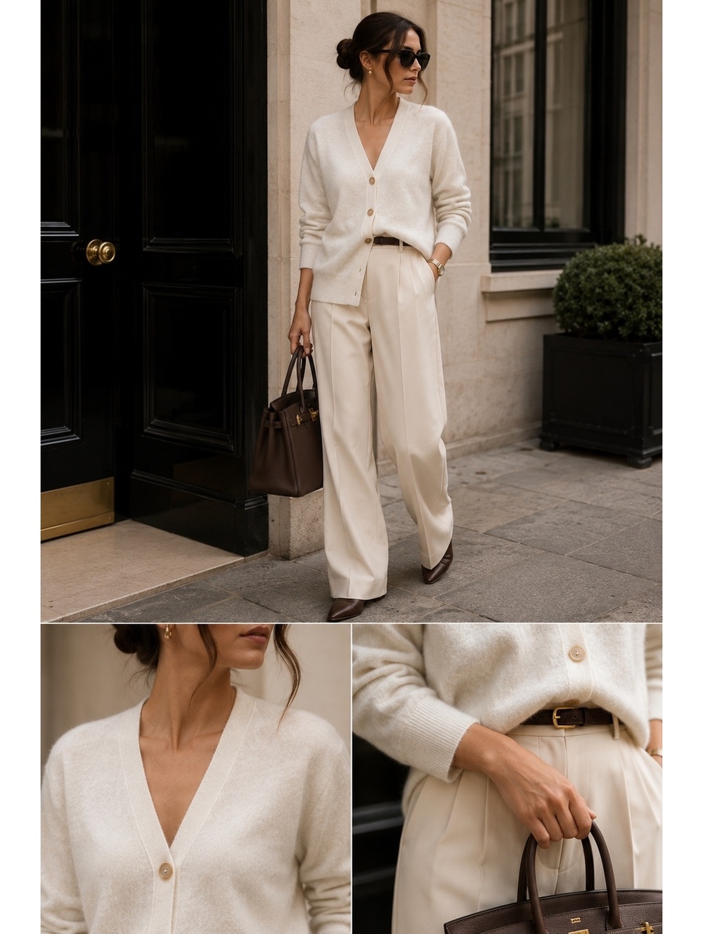 LILYSILK Hestia 100% Brushed Cashmere Cardigan Ivory Cream Women’s L